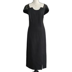 VTG Women's Plus Size 14 Midi Formal Dress Beaded Flutter Sleeves Slit Wimsigoth